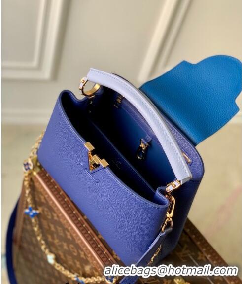 Promotional Louis Vuitton Capucines BB Bag with Flower Chain in Taurillon Leather M20844 Blue 2024