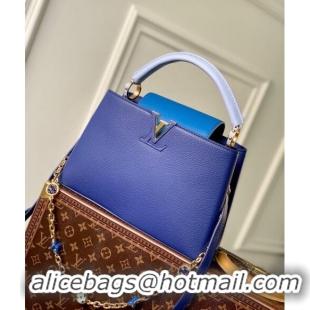 Promotional Louis Vuitton Capucines MM Bag with Flower Chain in Taurillon Leather M20844 Blue 2024