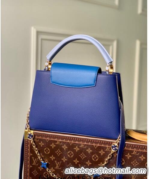 Promotional Louis Vuitton Capucines MM Bag with Flower Chain in Taurillon Leather M20844 Blue 2024