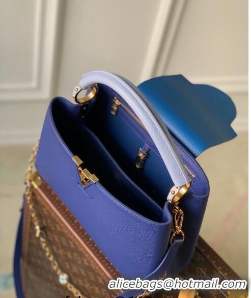 Promotional Louis Vuitton Capucines MM Bag with Flower Chain in Taurillon Leather M20844 Blue 2024