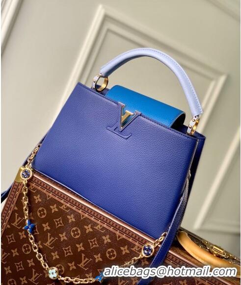 Promotional Louis Vuitton Capucines MM Bag with Flower Chain in Taurillon Leather M20844 Blue 2024