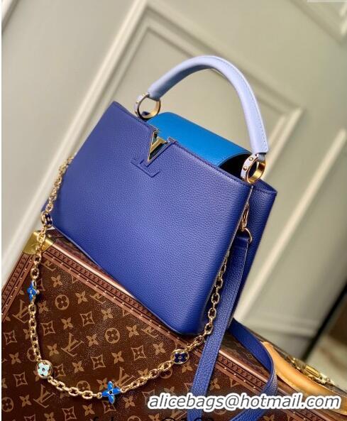 Promotional Louis Vuitton Capucines MM Bag with Flower Chain in Taurillon Leather M20844 Blue 2024