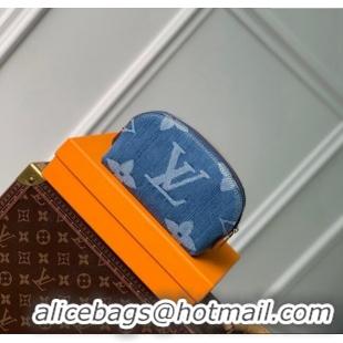 Famous Brand Louis Vuitton Pochette Cosmétique PM Makeup Pouch in Navy Blue Monogram Denim M24316 2024 New LV Remix