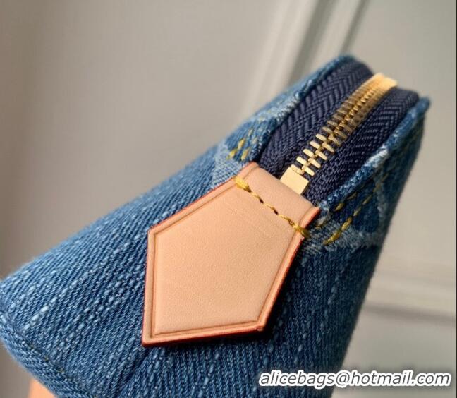 Famous Brand Louis Vuitton Pochette Cosmétique PM Makeup Pouch in Navy Blue Monogram Denim M24316 2024 New LV Remix