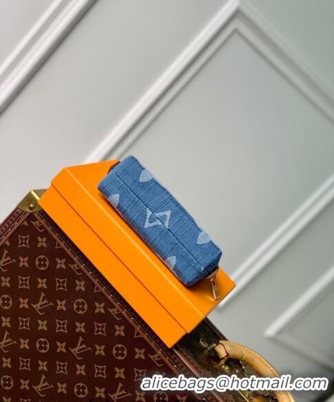 Famous Brand Louis Vuitton Pochette Cosmétique PM Makeup Pouch in Navy Blue Monogram Denim M24316 2024 New LV Remix