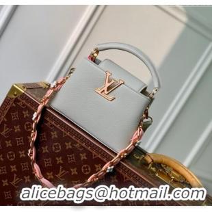 Top Quality Louis Vuitton Capucines Mini Bag in Taurillon Leather M23363 Ice Grey 2024