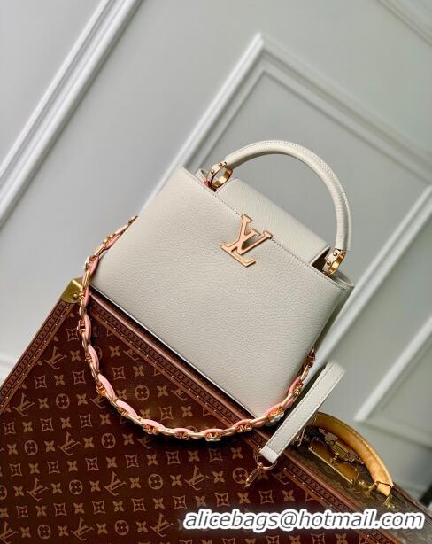 Best Price Louis Vuitton Capucines MM Bag in Taurillon Leather M23199 Ice Grey 2024