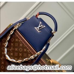 Best Price Louis Vuitton Capucines Mini Bag in Taurillon Leather M23363 Blue 2024