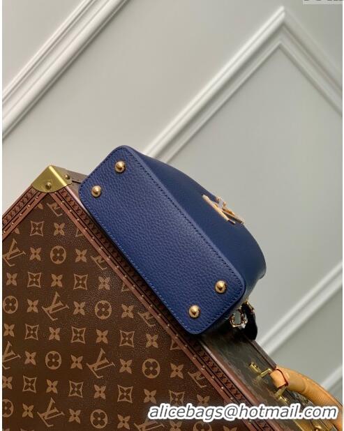 Best Price Louis Vuitton Capucines Mini Bag in Taurillon Leather M23363 Blue 2024