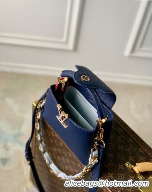 Best Price Louis Vuitton Capucines Mini Bag in Taurillon Leather M23363 Blue 2024