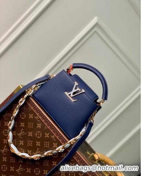 Best Price Louis Vuitton Capucines Mini Bag in Taurillon Leather M23363 Blue 2024