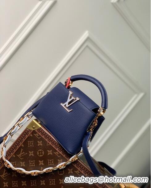 Best Price Louis Vuitton Capucines Mini Bag in Taurillon Leather M23363 Blue 2024