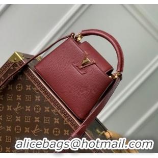 Discount Louis Vuitton Capucines Mini Bag in Taurillon Leather M25128 Griotte/Burgundy 2024