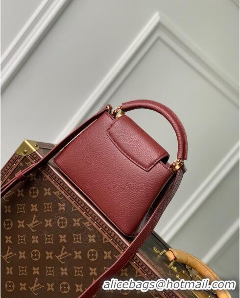 Discount Louis Vuitton Capucines Mini Bag in Taurillon Leather M25128 Griotte/Burgundy 2024