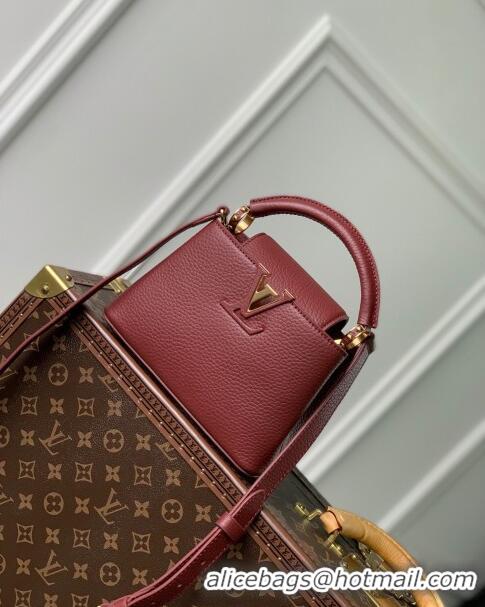 Discount Louis Vuitton Capucines Mini Bag in Taurillon Leather M25128 Griotte/Burgundy 2024