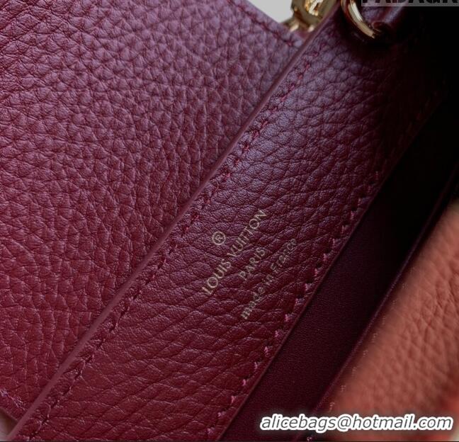 Discount Louis Vuitton Capucines Mini Bag in Taurillon Leather M25128 Griotte/Burgundy 2024