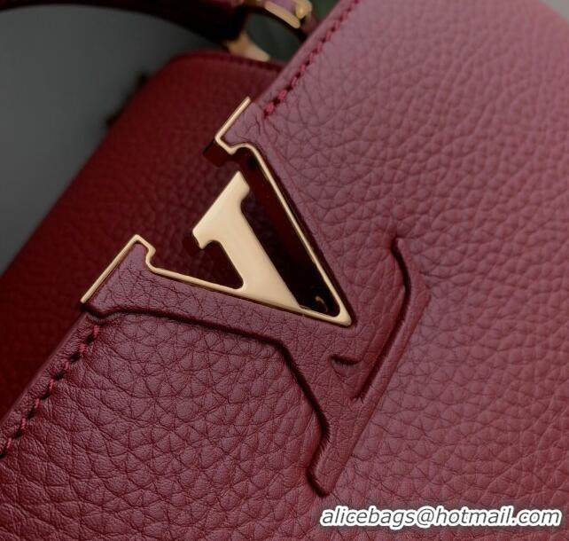 Discount Louis Vuitton Capucines Mini Bag in Taurillon Leather M25128 Griotte/Burgundy 2024