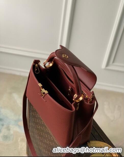 Discount Louis Vuitton Capucines Mini Bag in Taurillon Leather M25128 Griotte/Burgundy 2024