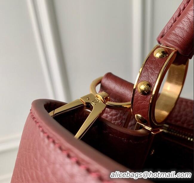 Discount Louis Vuitton Capucines Mini Bag in Taurillon Leather M25128 Griotte/Burgundy 2024