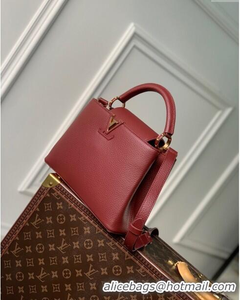 Popular Style Louis Vuitton Capucines BB Bag in Taurillon Leather M25128 Griotte/Burgundy 2024