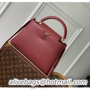 Low Cost Louis Vuitton Capucines MM Bag in Taurillon Leather M25128 Griotte/Burgundy 2024