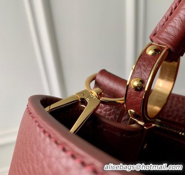 Low Cost Louis Vuitton Capucines MM Bag in Taurillon Leather M25128 Griotte/Burgundy 2024