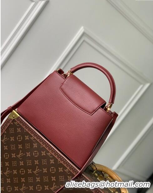 Low Cost Louis Vuitton Capucines MM Bag in Taurillon Leather M25128 Griotte/Burgundy 2024