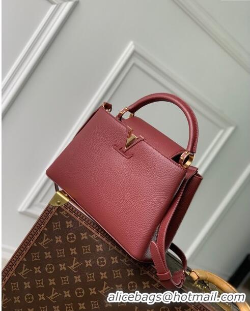 Low Cost Louis Vuitton Capucines MM Bag in Taurillon Leather M25128 Griotte/Burgundy 2024