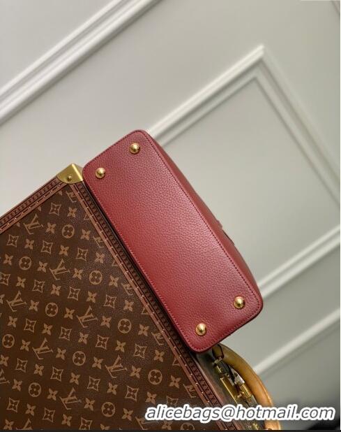 Low Cost Louis Vuitton Capucines MM Bag in Taurillon Leather M25128 Griotte/Burgundy 2024