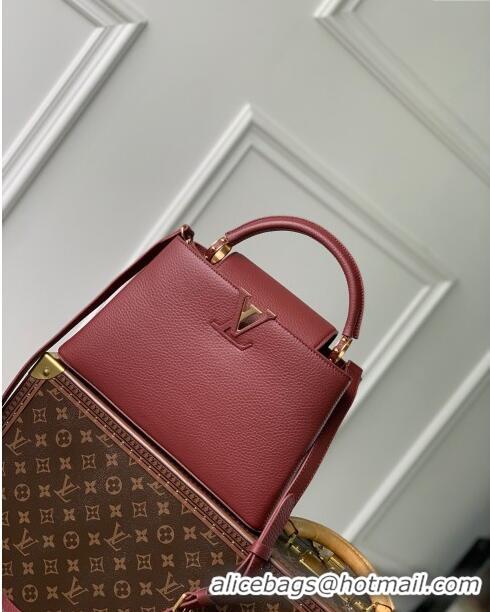 Low Cost Louis Vuitton Capucines MM Bag in Taurillon Leather M25128 Griotte/Burgundy 2024