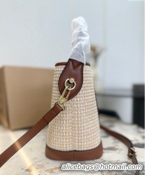 Luxury Classic Louis Vuitton Straw Bucket Tote Bag 0305 Beige/Brown 2024