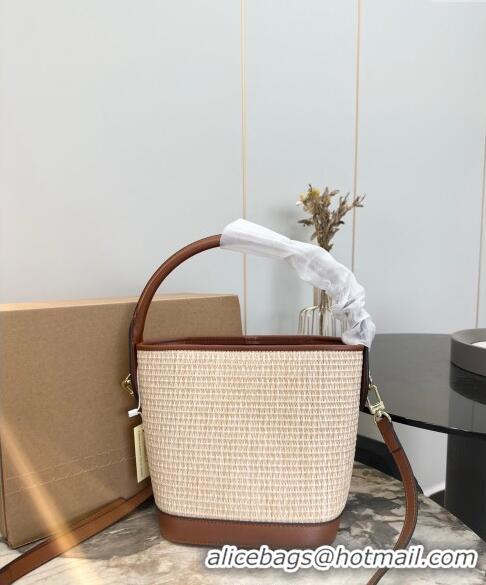 Luxury Classic Louis Vuitton Straw Bucket Tote Bag 0305 Beige/Brown 2024