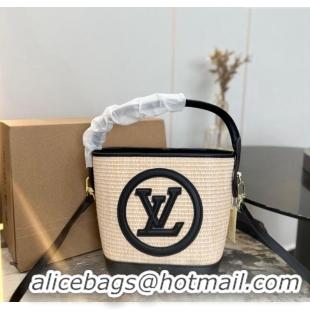 Top Quality Louis Vuitton Straw Bucket Tote Bag 0305 Beige/Black 2024