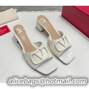 Trendy Design Valentino VLogo Heel Slide Sandals 6cm in Patent Calfskin White 327166