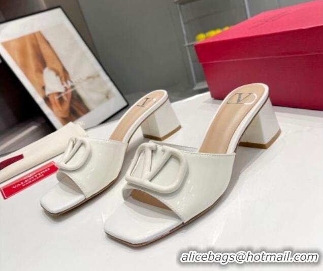 Trendy Design Valentino VLogo Heel Slide Sandals 6cm in Patent Calfskin White 327166