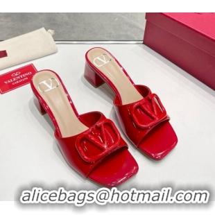 Grade Quality Valentino VLogo Heel Slide Sandals 6cm in Patent Calfskin Red 327167