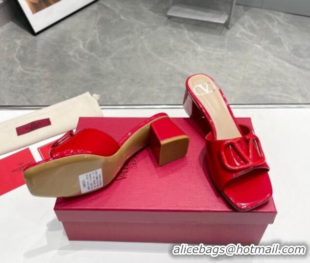 Grade Quality Valentino VLogo Heel Slide Sandals 6cm in Patent Calfskin Red 327167