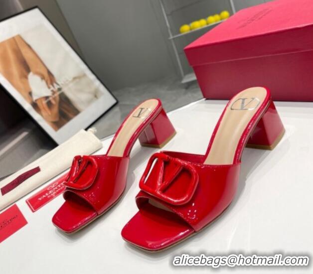 Grade Quality Valentino VLogo Heel Slide Sandals 6cm in Patent Calfskin Red 327167