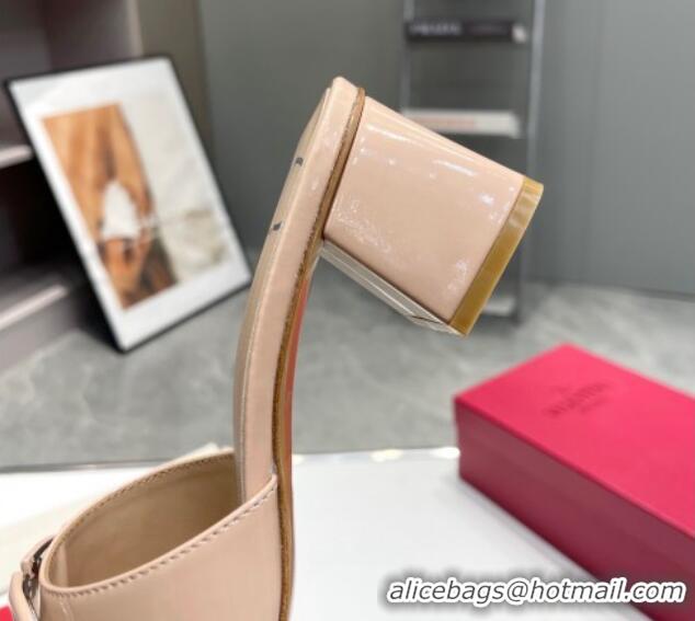 Best Price Valentino VLogo Heel Slide Sandals 6cm in Patent Calfskin Light Nude 327168