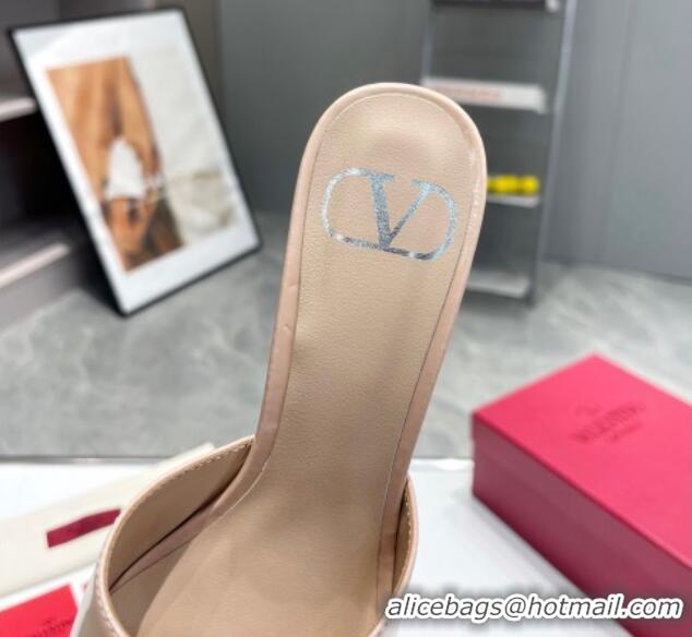 Best Price Valentino VLogo Heel Slide Sandals 6cm in Patent Calfskin Light Nude 327168