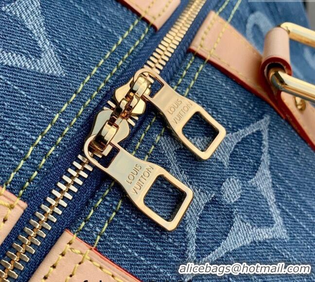 New Style Louis Vuitton Keepall Bandoulière 45 Travel Bag in Blue Monogram Denim M24315 2024 New LV Remix