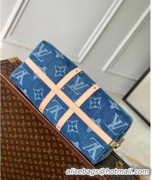 New Style Louis Vuitton Keepall Bandoulière 45 Travel Bag in Blue Monogram Denim M24315 2024 New LV Remix