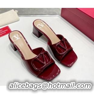 Good Quality Valentino VLogo Heel Slide Sandals 6cm in Patent Calfskin Burgundy 327170