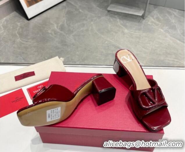 Good Quality Valentino VLogo Heel Slide Sandals 6cm in Patent Calfskin Burgundy 327170