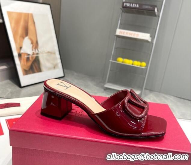 Good Quality Valentino VLogo Heel Slide Sandals 6cm in Patent Calfskin Burgundy 327170