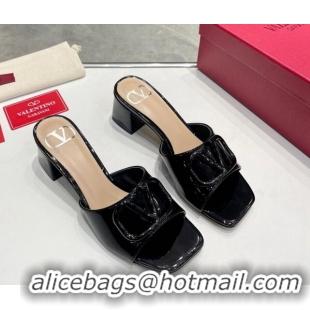 Purchase Valentino VLogo Heel Slide Sandals 6cm in Patent Calfskin Black 327171