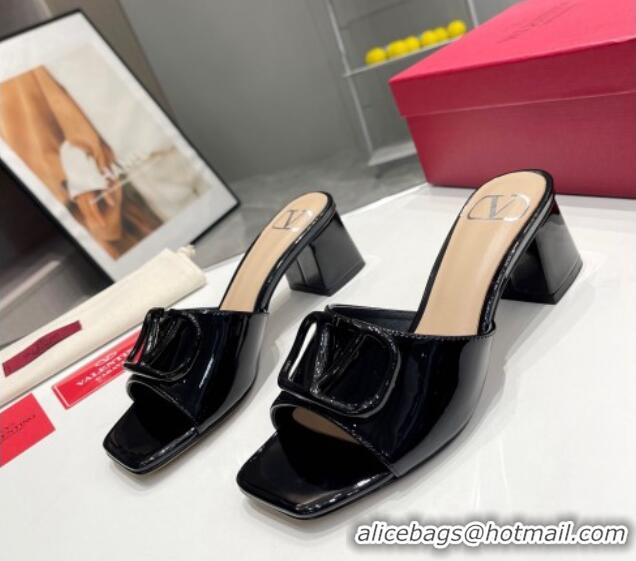 Purchase Valentino VLogo Heel Slide Sandals 6cm in Patent Calfskin Black 327171