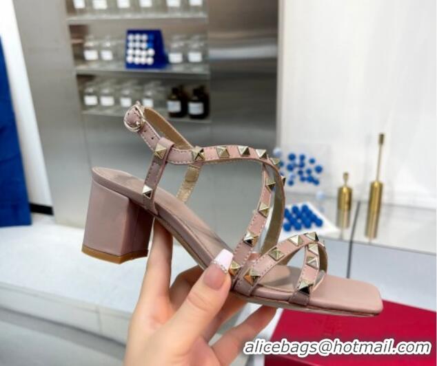 Pretty Style Valentino Rockstud Calf Heel Sandals with Strap Nude 328003