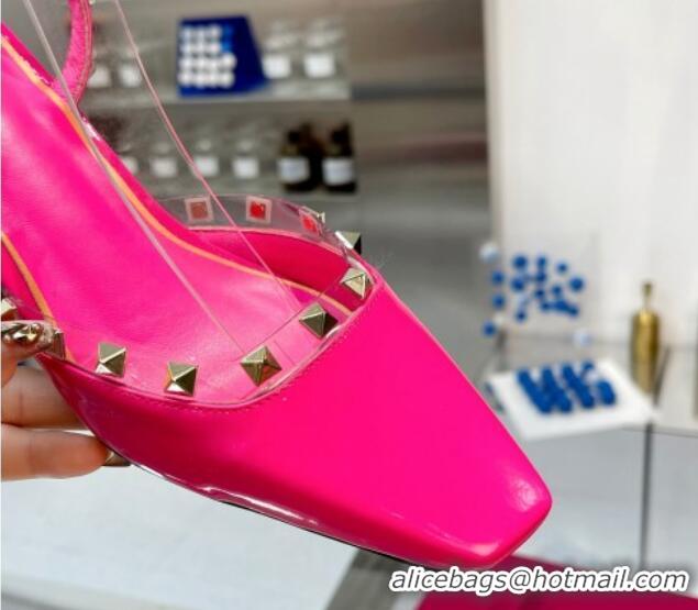 Best Grade Valentino Rockstud Slingback Pumps 5cm with Ankle Strap in Patent Calfskin PP Pink 328007