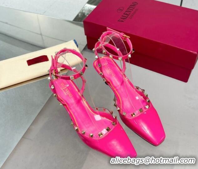 Best Grade Valentino Rockstud Slingback Pumps 5cm with Ankle Strap in Patent Calfskin PP Pink 328007